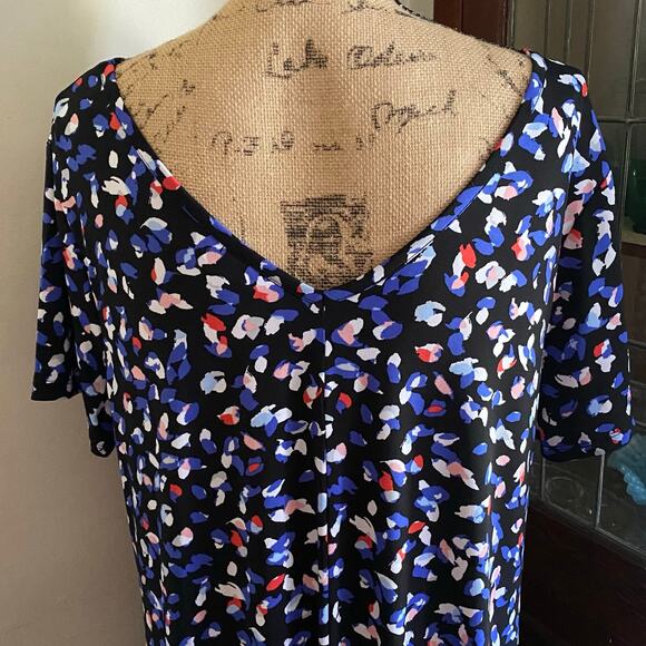 Roaman’s Abstract Print Midi Dress 14/16 V-Neck Short Sleeve A-Line Stretch - Picture 10 of 17